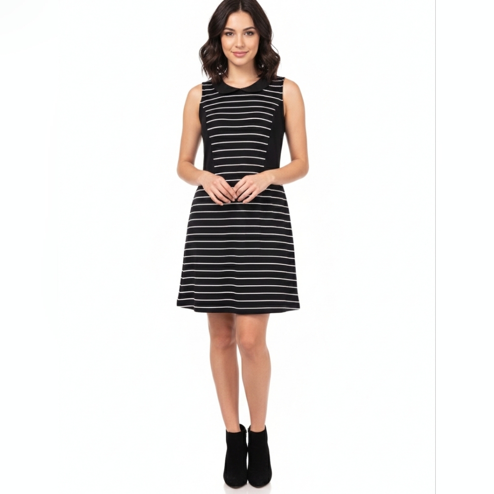 Elle New Elegant Black and White Striped Dress Womens Size Large Business Office